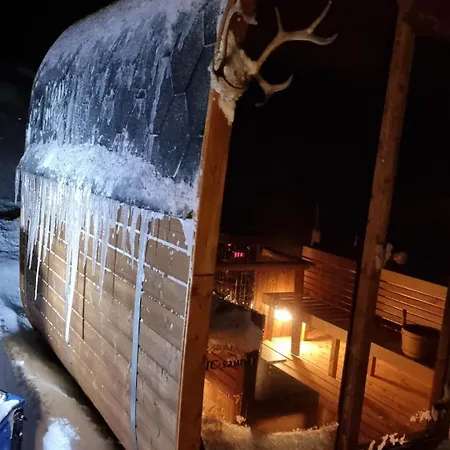 Discover The Ultimate Aurora Escape With A Cozy Outdoor Sauna And Hot Tub